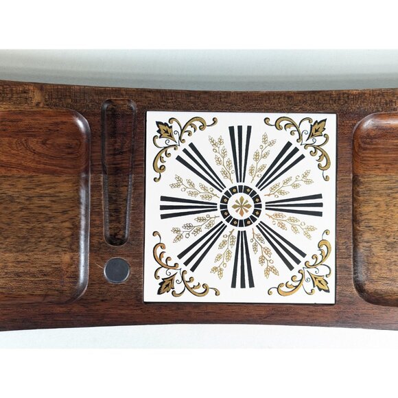 Vintage charcuterie board with inset tile, wooden cheese tray, decorative wooden - Picture 10 of 10